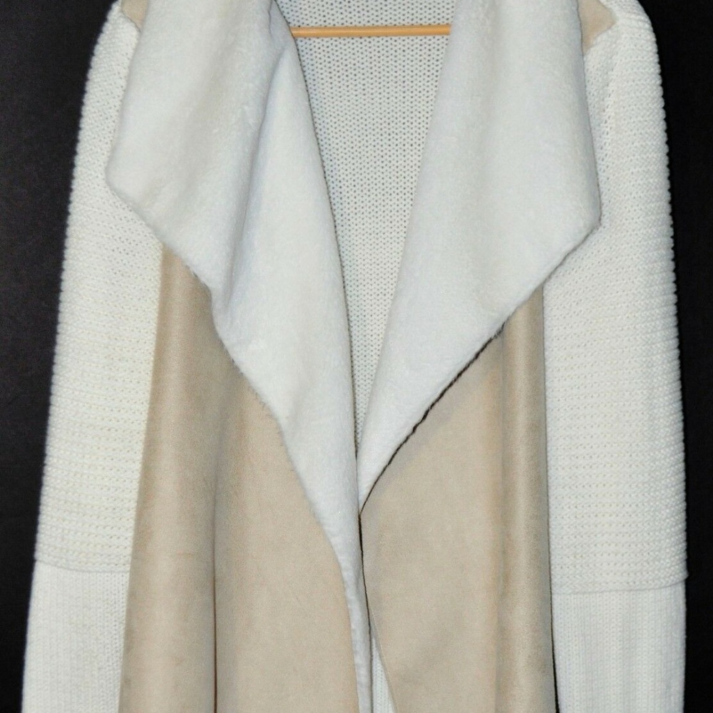 Fever Cream Sweater with Faux Suede Front-XL